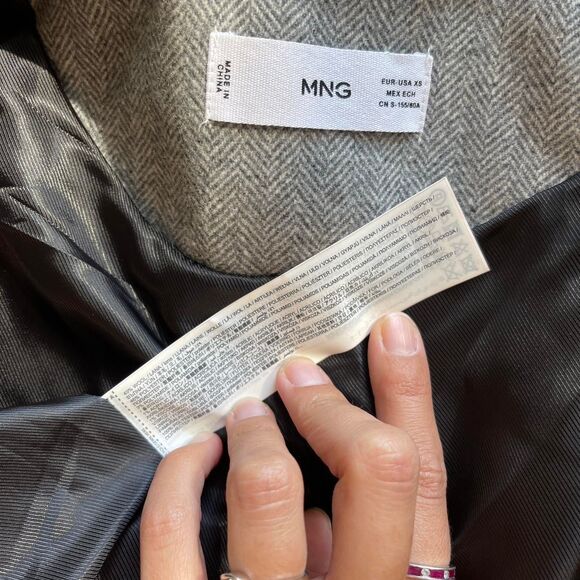 NWOT MNG Mango Gray Herringbone Wool Blend Blazer Minimalist Business Size XS - Picture 7 of 7